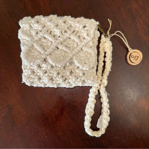 Handmade Macrame Wristlet with Textured Pattern and Wooden Charm - Picture 3 of 8